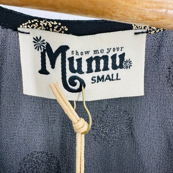 Show Me Your Mumu Cosmic Polka Dot Black Gold Long Bell Sleeve Mackenzie Top S - Picture 8 of 10